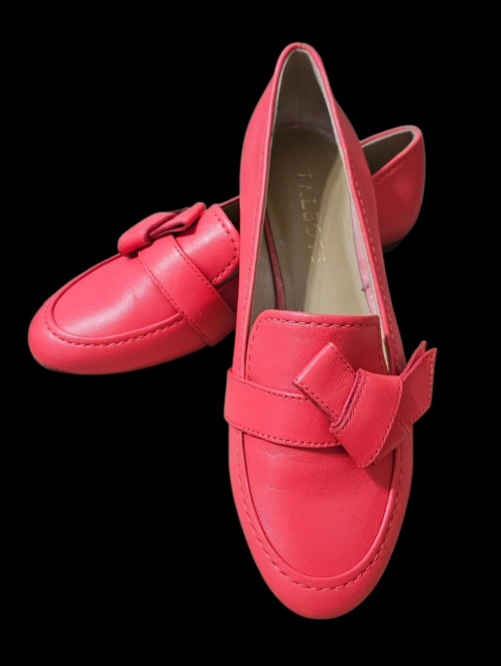 NWOT Talbots 5M Ryan Knot Coral Pink Bow-Accent Slip-On Nappa Leather Loafers